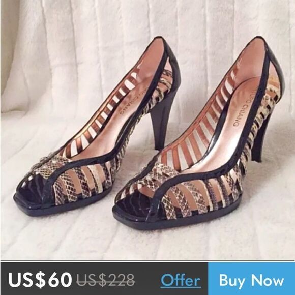 Arturo Chiang Peep Toe Snakeskin Embossed Leather Heels - Picture 13 of 13